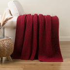 Red Throw Blanket for Couch, Soft Cozy Knit Waffle Throw Blanket 50"x60" - Image 4