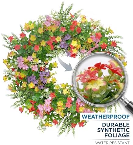 20" Spring Summer Wreath for Front Door Outside - Boxwood Greenery Wreath - Image 3