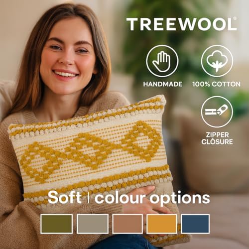 TreeWool 100% Cotton Woven Throw Pillow Cover (Pack of 1, 18" x 18", Yellow) - Image 2