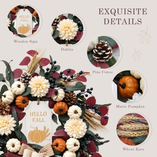 24'' Fall Wreath for Front Door, Autumn Home Indoor Decor for Thanksgiving - Image 5