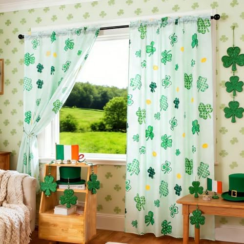youleyar St. Patrick's Day Curtains for Living Room, 72 Inch Length Shamrock Clover Gold Coin Printed Pattern Curtain, Rod Pocket Window Drapes Decorations for Bedroom Dining Room Drapes, 52W x 72L - Image 4