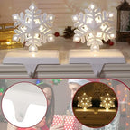 2 pcs Lighted Snowflake Christmas Stocking Holders for Mantel - LED Snowflake Stocking Holder Set - Christmas Stocking Hangers for Mantel - Metal Fireplace Hooks for Christmas Decorations - Image 3