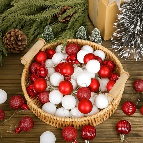Shappy 216 Pcs Mini Christmas Ball Ornament 1.18 Inch,Red, White - Image 3