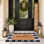 Front Door Mat Combo Set, Hello 100% Coco Coir Welcome Doormat + 28" x 43" Layered Buffalo Black and White Plaid Rug, Spring Thanksgiving Front Porch Entryway Decor Indoor Outdoor Floor Mats - Image 6