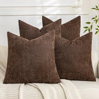 Set of 4 Soft Textured Decorative Throw Pillow Covers 20x20 Inch Cozy Farmhouse Cushion Cover Square Accent Pillow Cases for Bed Couch Sofa Living Room, Dark Brown by Cozoomy