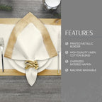 Villeroy & Boch Linen Blend Metallic Brushstroke Napkins, 21 Inches x 21 Inches, Set of 4, Ivory and Gold - Image 3