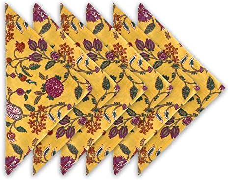 Cotton Print Dinner Napkins 18x18 inches - Washable Cloth Napkins Set of 6 - Everyday Use or Dinner Party and Events - Yellow Block Printed Soft Fabric by Craftbot by AVKAStudio