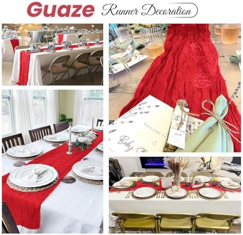 16 Pack Red Cheesecloth Table Runner 20 x 120 inch Gauze Table Runners 10 FT Long,Semi Sheer Boho Cheese Cloth Fabric Table Runner Bulk for Party,Wedding,Baby Shower,Bridal Shower Decoration - Image 4