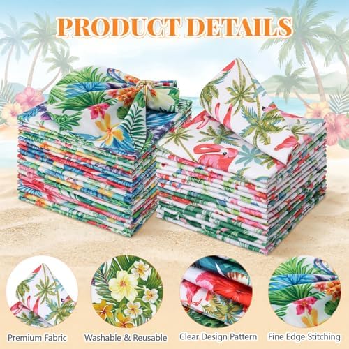 Nuogo 36 Pack Tropical Cloth Napkins 15"x15" Summer Hawaiian Dinner Napkin - Image 3