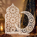 Sintuff 2 Pack Large Wooden Ramadan Decor Islamic Eid Mubarak 3ft Crescent Moon & 4ft Mosque Dome White Floor Decor for Room Entrances Ramadan Kareem Gift Party Home Decoration, Lights Not Included by Sintuff