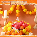 Giegxin 3 Pcs Marigold Garland for Diwali Decoration 4.92 feet Long Strand Artificial Marigold Flowers for Diwali Pooja Indian Home Wedding Dia De Los Muertos Day of The Dead (Orange Yellow) - Image 4