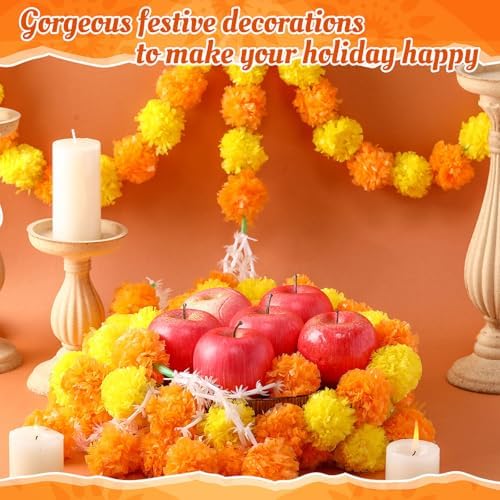 Giegxin 3 Pcs Marigold Garland for Diwali Decoration 4.92 feet Long Strand Artificial Marigold Flowers for Diwali Pooja Indian Home Wedding Dia De Los Muertos Day of The Dead (Orange Yellow) - Image 4