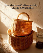 2 Pack Wall Hanging Rattan Baskets, Hand-Woven Storage Basket, Small Wall Hanging Baskets for Kitchen, Washable Decorative Basket, Potato Garlic Onion Storage Baskets - Image 2