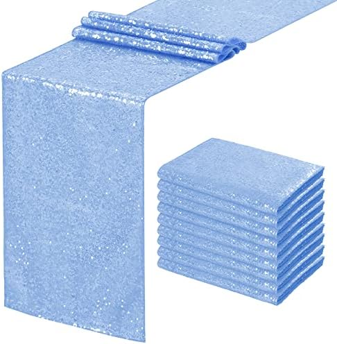 SoarDream Baby Blue Table Runner 10 Pieces 12x72 Inches Sequin Fabric Glitter Table Runner for Party Holiday Birthday Wedding Baby Shower Supplies Decorations by SoarDream