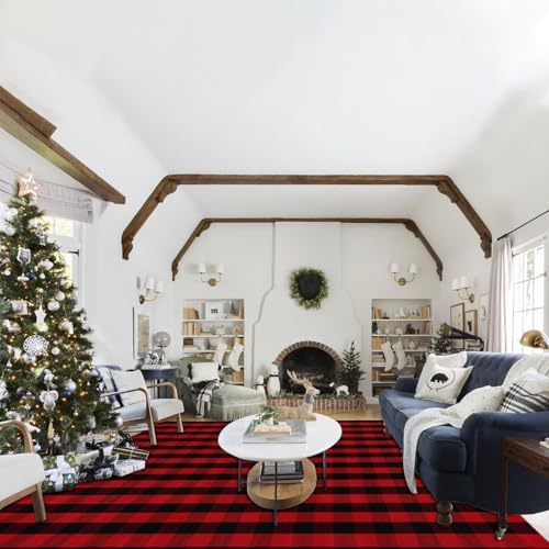 Christmas Red and Black Plaid Rug 8x10 ft, Extra Large Cotton Hand-Woven Buffalo Check Area Rug for Living Room, Bedroom, Patio, Christmas Holiday Farmhouse Decor, Washable Outdoor Indoor Carpet - Image 3
