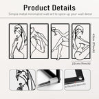 Bakovity Black Metal Bathroom Wall Art, Minimalist Woman Line Wall Decor, Metal Wall Decor for Bathroom Bedroom Living Room (4 Pcs,17 x 9 in) - Image 3