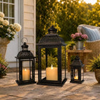 Lanterns Decorative Indoor&Outdoor, 19’’&14’’&10’’ Extra Large Metal Candle Lanterns, Vintage Candle Holders Farmhouse Shelf Wedding Front Porch Patio Decor, Christmas Halloween Decorations for Home - Image 7