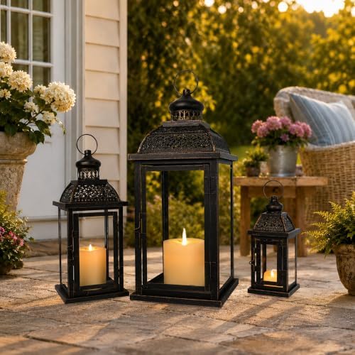 Lanterns Decorative Indoor&Outdoor, 19’’&14’’&10’’ Extra Large Metal Candle Lanterns, Vintage Candle Holders Farmhouse Shelf Wedding Front Porch Patio Decor, Christmas Halloween Decorations for Home - Image 7