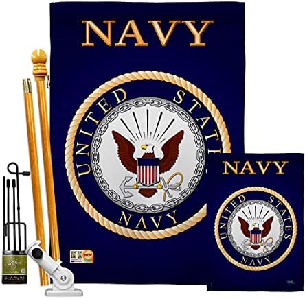 Breeze Decor FK108058-BO Navy Americana Military Decorative Vertical Flags Kit, House & Garden Set w/Flagpole, Multi-Color by Breeze+Decor