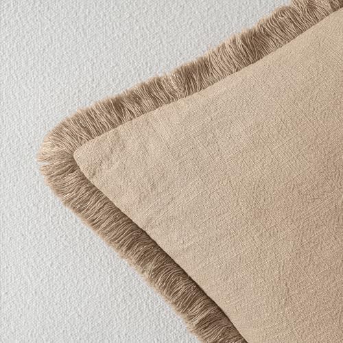 MIULEE Boho Linen Fringe Decorative Euro Throw Pillow Covers Camel 26x26 - Image 3