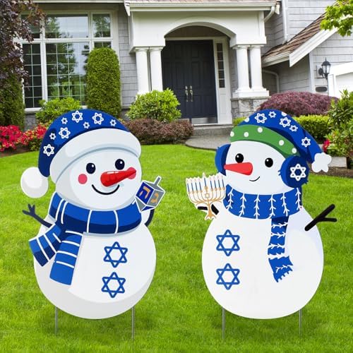 Jenaai 2 Pcs Metal Hanukkah Snowman Yard Signs with Stakes, 16" Outdoor by Jenaai