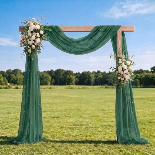 Artoid Mode 10-Pack Pearl Dark Green Gauze Table Runner 10FT Home Decor - Image 3