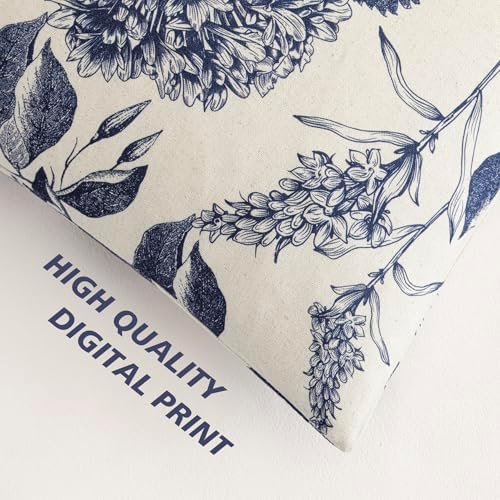 Foindtower Set of 2 Linen Floral Vintage Throw Pillow Covers Neutral Accent Print Decorative Cozy Cushion Covers Farmhouse Boho Home Decor for Sofa Chair Couch Bed Living Room,20×20 Inch,Navy Blue - Image 3