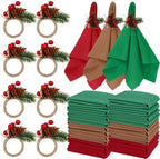 LemonRoad 36 Pcs Christmas Cloth Napkins and Napkin Ring Holders, Reusable Fabric with Pine Needle Red Fruit Napkin Rings for Xmas Table Decor, Banquet, Holiday Dinner Party, Wedding Party Supplies by Unknown