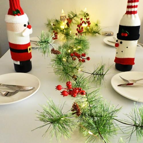 ChiRee Christmas Garlands 6.56FT 30 LED Smokey Pine Garlands with Lights Battery Operated Pine Cone Garland with Red Berry Bells Green Garland Christmas Decorations for Xmas Holiday Indoor Outdoor - Image 5