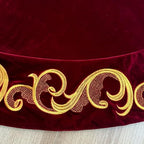 60-Inch Velvet Christmas Tree Skirt with Golden Swirl Embroidery and Lace Tie Closures, Burgundy - Image 6