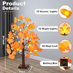 2 Pack 24 Inch Lighted Maple Trees with 48 LEDs & Timer, Fall Decorations for Home, Battery Operated Artificial Autumn Tabletop Tree with Acorns Maple, Indoor Fall Decor Thanksgiving Table Centerpiece - Image 3