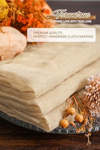 100 Pieces Cloth Napkins Beige Dinner Cheesecloth Napkins for Wedding,Wrinkled Cloth Napkins Bulk for Home Party Rustic Table Decoration, 17 x 17 Inch - Image 4