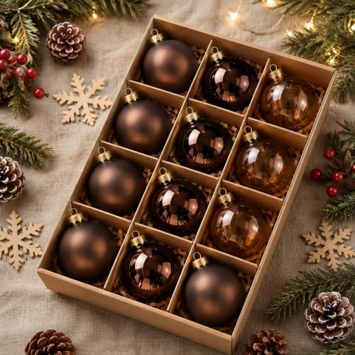Seenelling 12 Pcs Christmas Glass Ball Ornaments 3.15 Inch, Brown by QianRuu