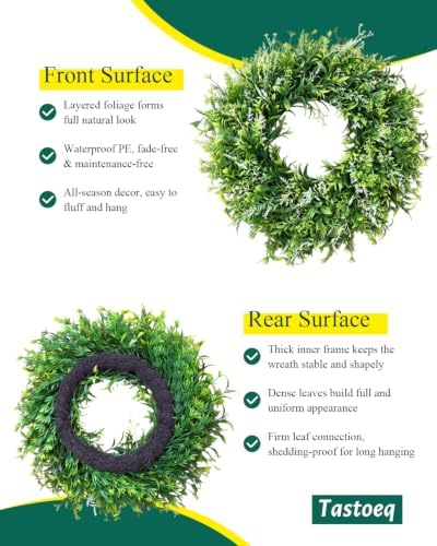 2Pack 20in Eucalyptus Wreath for Front Door, Artificial Green Leaves Greenery Wreath, All Season Wreath for Porch Window Wall Farmhouse Indoor Outdoor Home Decor - Image 3