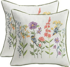 Embroidered Throw Pillow Covers 20x20 Pack of 2 Birds and Flowers by Tosleo