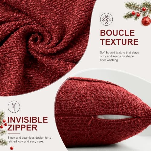 YCOLL Christmas Red Boucle Pillow Covers 22x22 Set of 2, Textured Christmas Pillow Covers with Striped Design, Soft Farmhouse Decorative Throw Pillow Covers for Christmas Decor - Image 2