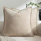 DEZENE Pack of 2 Tan Decorative Throw Pillow Covers 22x22 Cozy Soft Chenille Accent Vintage Square Couch Pillow Covers for Home Decor Bed Sofa Living Room by DEZENE
