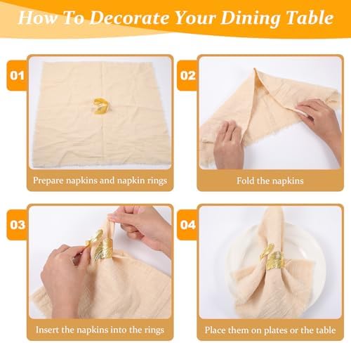 50 Pcs Gold Napkins Rings Bulk, Wedding Napkin Rings Set with Elegant Leaf Design, Premium Gold Napkin Holders for Thanksgiving Christmas Party Table Decor - Image 5