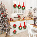 YoleShy 6 Pcs Small Christmas Wreath 12'' Mini Wreaths for Kitchen Cabinet Wreaths with Berry & Red Velvet Bow Ribbon Window Wreath Christmas Xmas Farmhouse Decoration for Front Door Chair Wall - Image 4