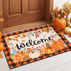 SHACOS Welcome Fall Orange and White Pumpkin Door Mat 32x48 Buffalo Plaid - Image 7