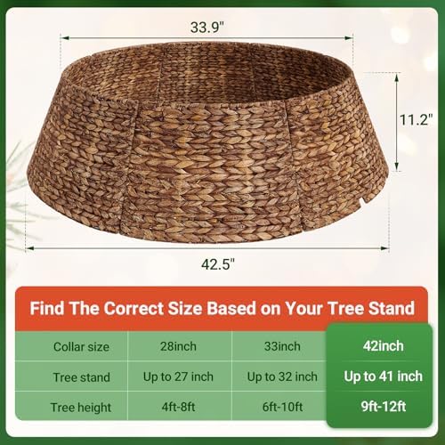 ELYKEN 42 Inch Woven Rattan Christmas Tree Collar, 8-Piece Xmas Tree Skirt - Image 3