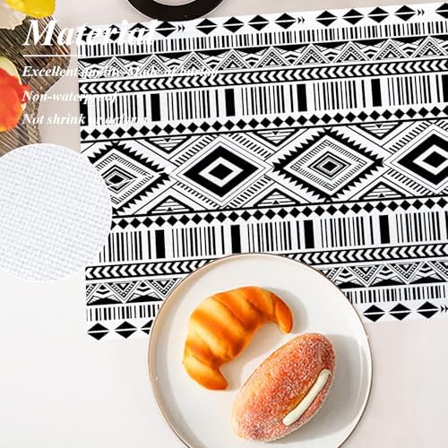 Shrahala White Boho Triangle Set of 6 12 X 18 Inch Linen Placemats, Black Geometric Bohemian Burlap Table Mat Washable Double Layered Heat Insulation for Indoor/Outdoor - Image 5