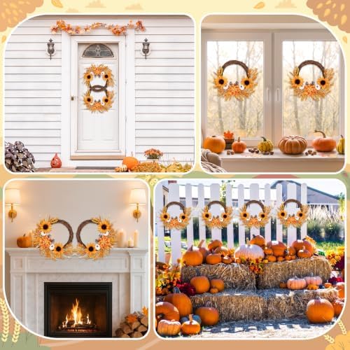 Fall Wreaths, 2 Pack, 20" Front Door Decor, Artificial Sunflower Pumpkin - Image 5