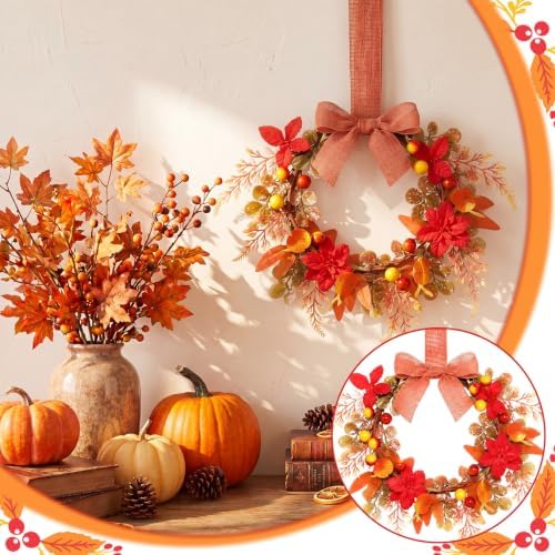 Dingion 6pc 6" Fall Mini Cabinet Wreath for Kitchen, Artificial Fall Wreath - Image 2