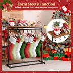 LAND·VOI 2-in-1 Woodtop Christmas Stocking Holder, Free Standing Display Shelf for Gifts & Treats, Stocking Stand with 8 Removable Hooks, Stable Base & Adjustable Feet, Black and Rustic - Image 7