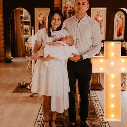 Maxcheck 4FT Easter Cross Decor, Light Up Jesus Cross Sign Decor Standing DIY Large Marquee with Bulb Light String Foam for Easter Christian Religious Yard Garden Lawn Party - Image 5