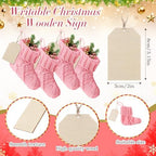 Suhine 36 Set Mini Christmas Knitted Stockings 6'' Neutral Christmas Stocking Rustic Modern Farmhouse Xmas Tree Decor with Wooden DIY Tags Gifts Bulk for Holiday Mantel Party Favor(Pink) - Image 3