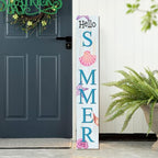 Hello Summer Starfish & Shells Wooden Sign 8”x48” Welcome Solid Wood Sign and Porch Leaner Summer Decoration for Front Door Porch Yard Deck Patio Farmhouse Vertical Decorn - Image 2