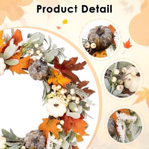 Fall 6FT Garland Wreaths 24", 4 Pack, Artificial Pumpkin - Image 4