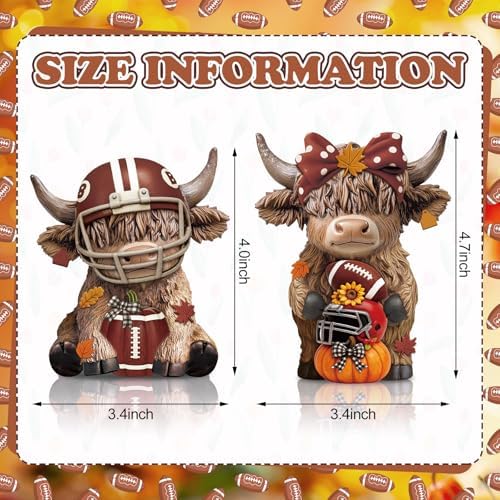 Karenhi 2 Pcs Highland Cow Figurines Fall Football Tabletop Decorations - Image 3